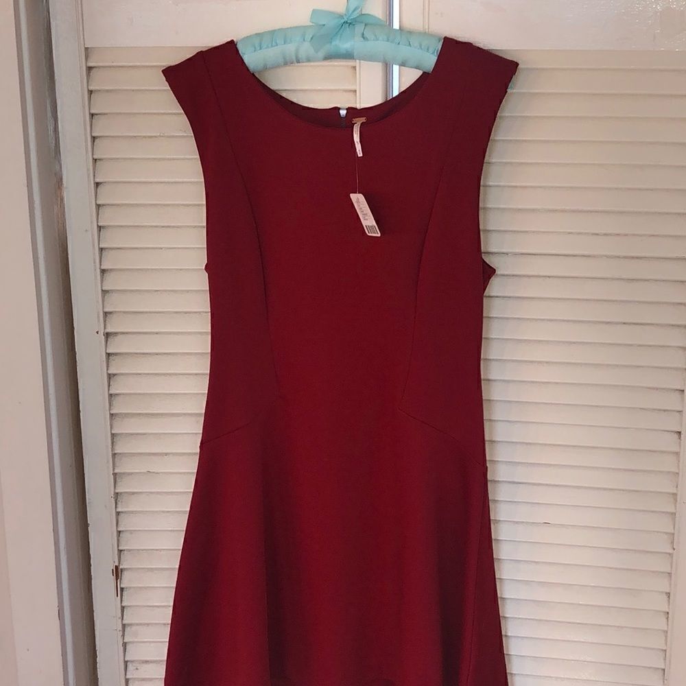 NWT Free People Fit & Flare Skater Skirt Darts. Back Zip Deep Red. Great Basic!